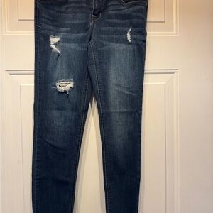 1822 Denim Navy Distressed Skinny Jeans Frayed Hems